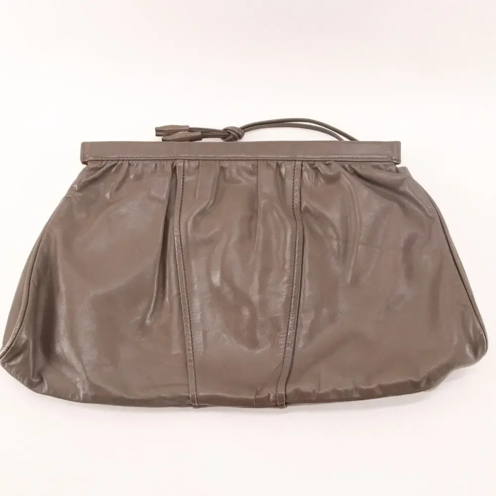 Vintage Alexanders Handbag Women L Ash Brown Smooth Leather Pleated Clutch Bag